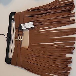 BCBG Max Azria fringed leather skirt belt